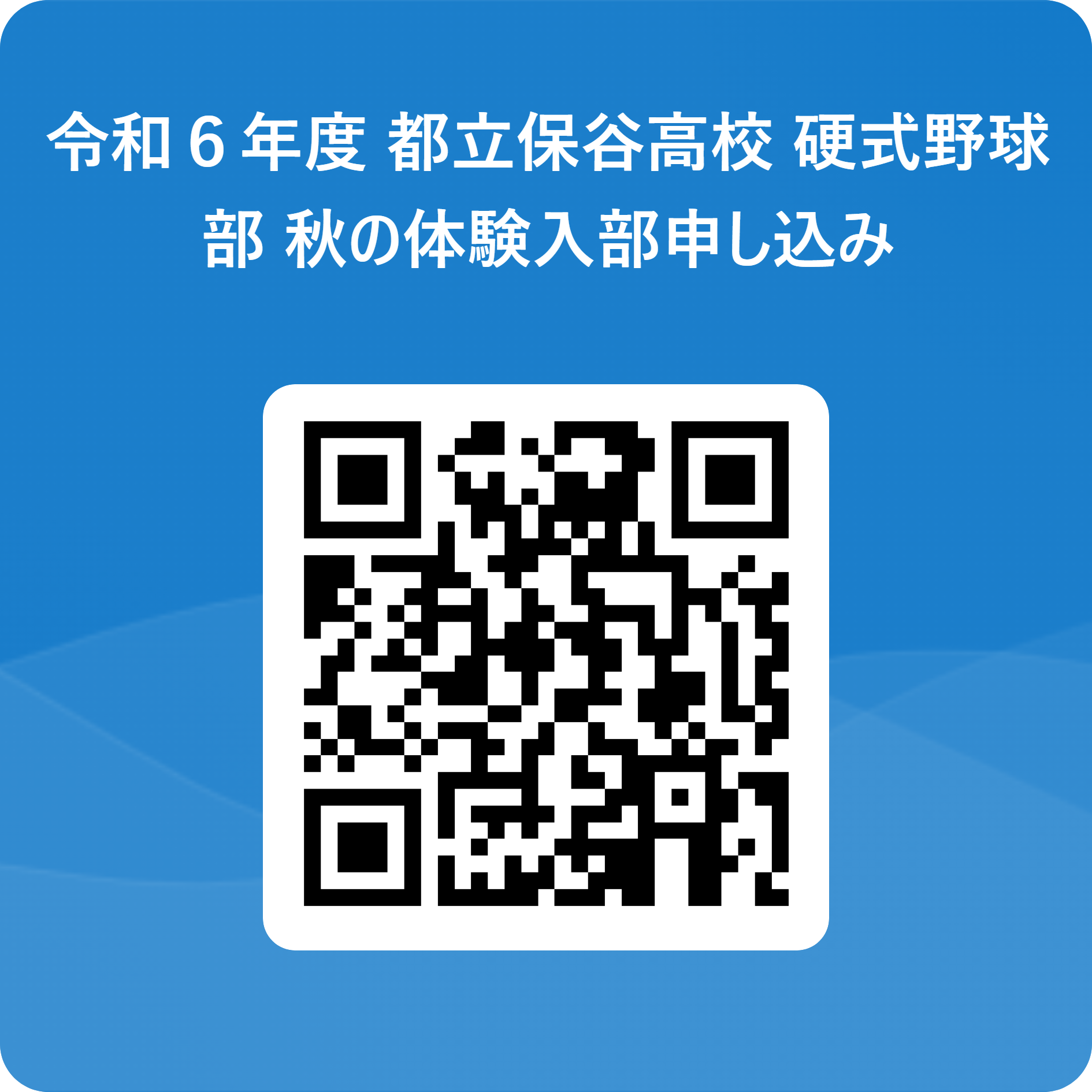 令和６年度 都立保谷高校 硬式野球部 秋の体験入部申し込み 用 QR コード
